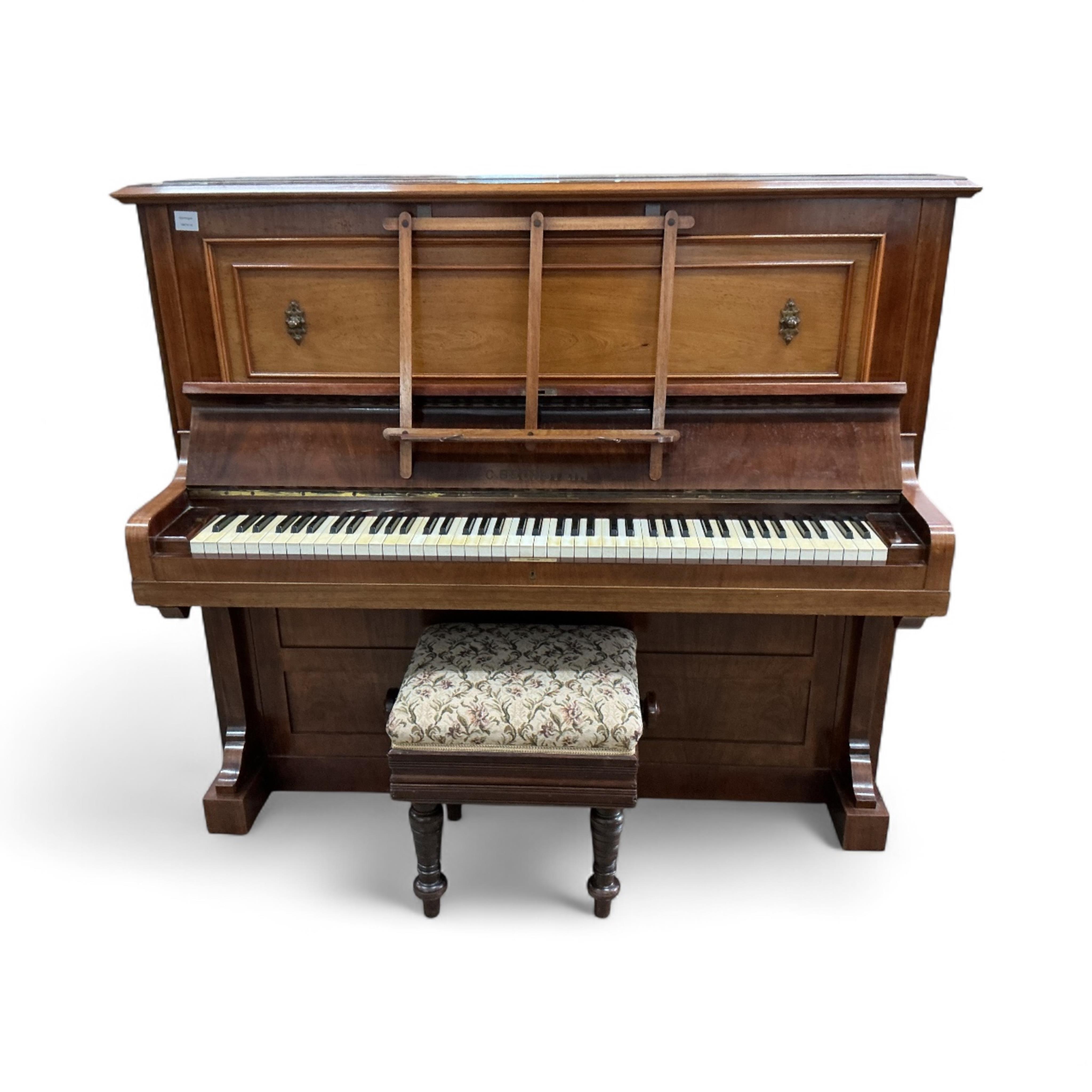 An early 20th century Bechstein mahogany upright piano, width 157cm, depth 60cm, height 129cm CITES Submission reference MD5BYGPG